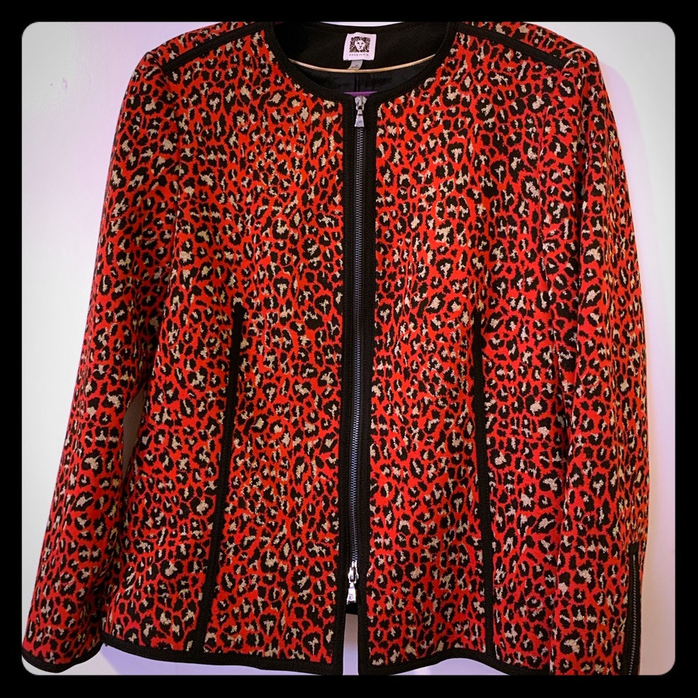 Anne Klein red leopard zippered blazer (16)